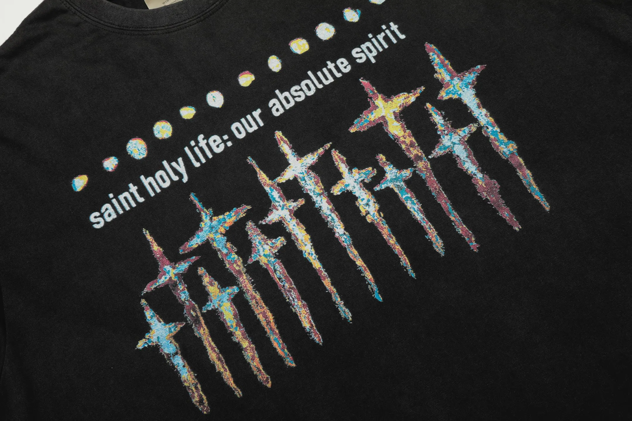 #VT439 P160💰 Saint Michael's new FOR SOME ONE co-branded GOD retro washed distressed long-sleeved T-shirt Small neckline design White ink digital direct printing High street retro heavyweight distressed washed Vintage long sleeves Size: S M L XL